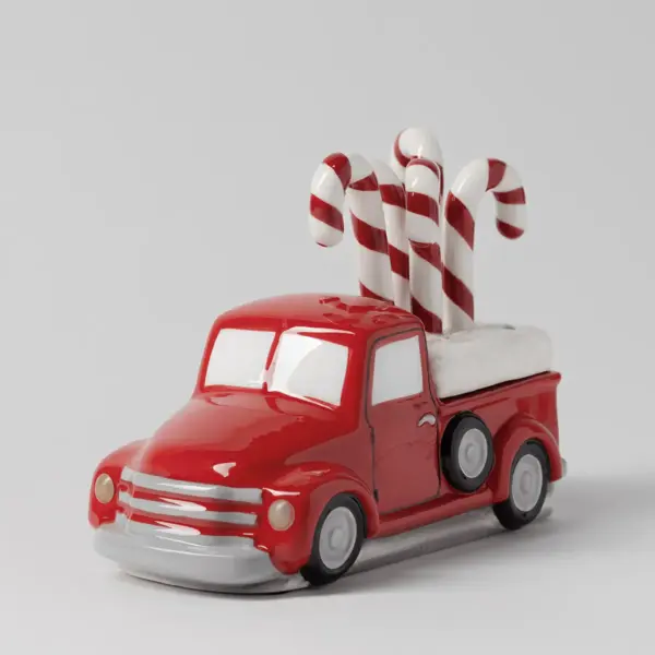 Red Retro Truck with Candy Cane Topper